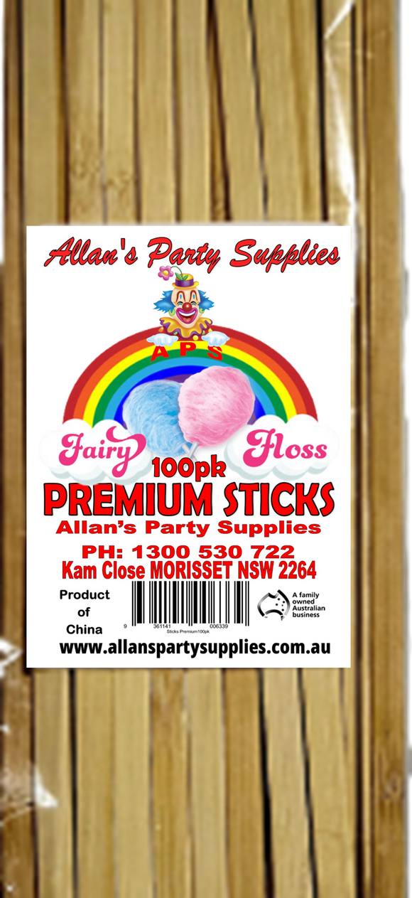 Express Postage, 100pk, Premium Eco Friendly Bamboo Fairy Floss Sticks, 250mm