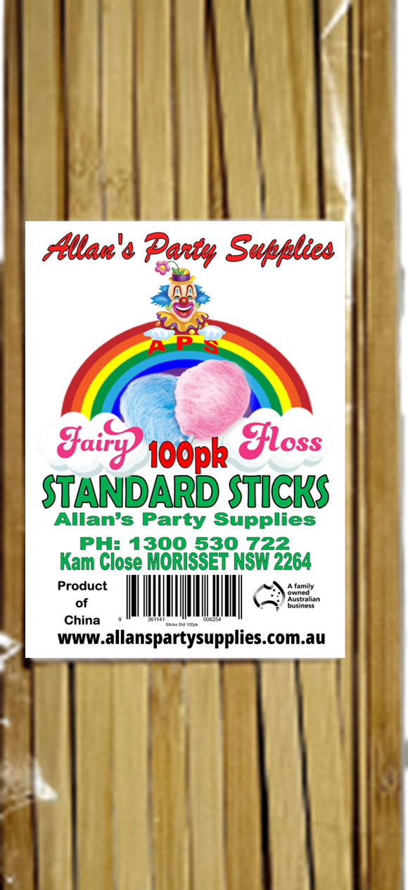 100pk, Standard Eco Friendly Bamboo Fairy Floss Sticks, 200mm