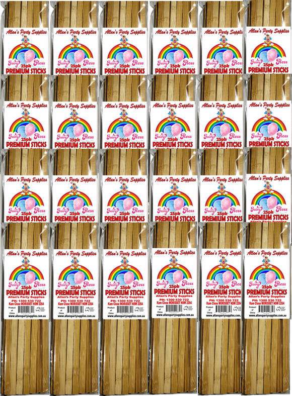 #5p APS, 24 x 25 pack Premium Eco Friendly Bamboo Fairy Floss Sticks, 250mm