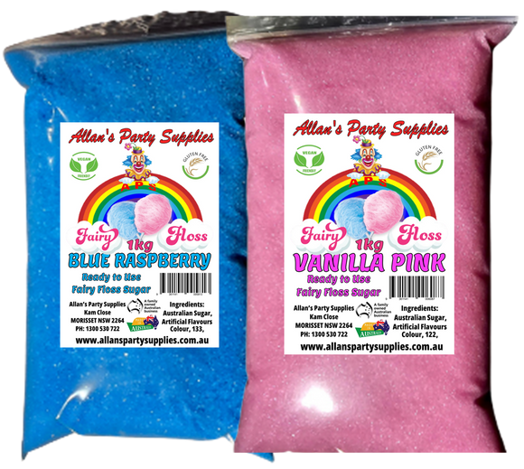 #3 APS, Fairy Floss Vanilla Pink & Blue Raspberry Sugar Pre Mixed, 2 x 1kg