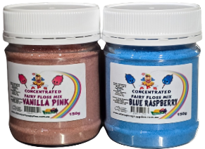 2 x 150g Fairy Floss Concentrate, Fairy Floss Sugar, Vanilla Pink & Blue Raspberry