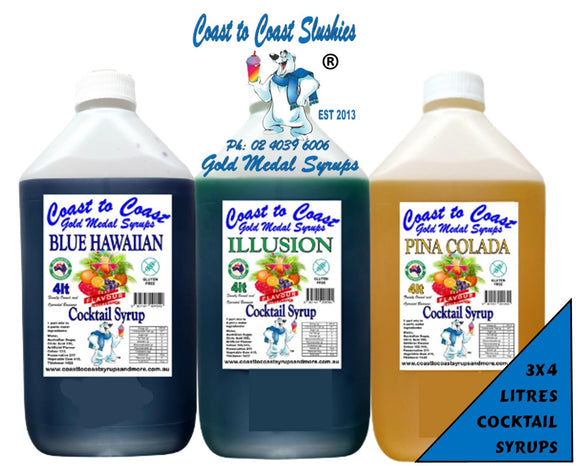 #4 Coast to Coast Gold Medal Syrups, 3x4ltr, Premium Cocktail Syrups, Slushie Syrups