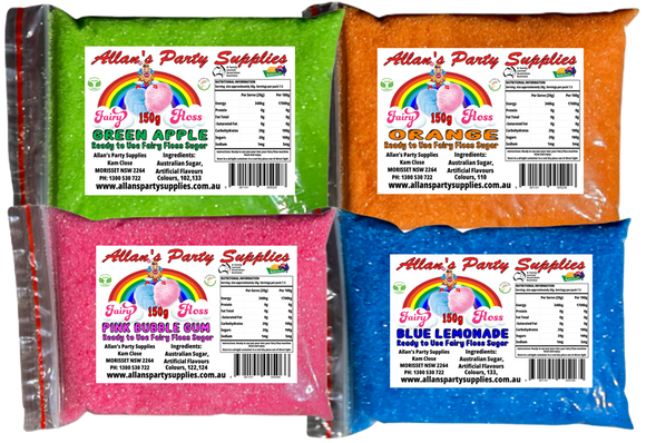 #1 APS, 4 x 150g Bags, Fairy Floss Sugar, Ready 2 Use, Assorted Flavours