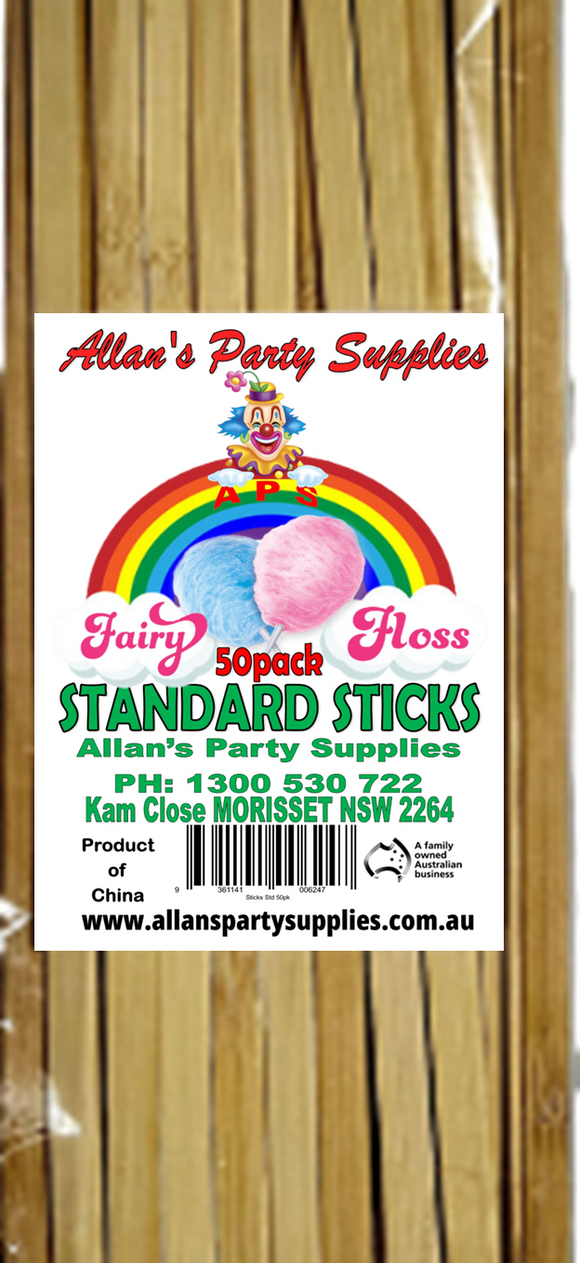 50pk Standard Eco Friendly Bamboo Fairy Floss Sticks, Cotton Candy Sticks 200mm