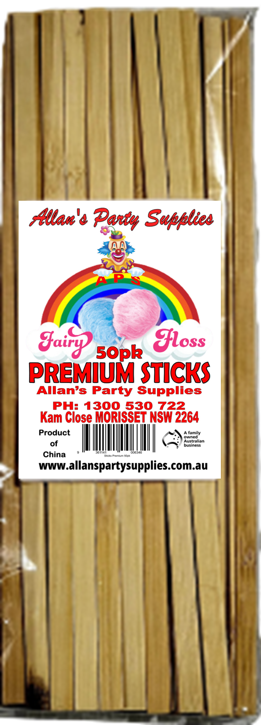 50pk Premium Eco Friendly Bamboo Fairy Floss Sticks, Cotton Candy Sticks 250mm