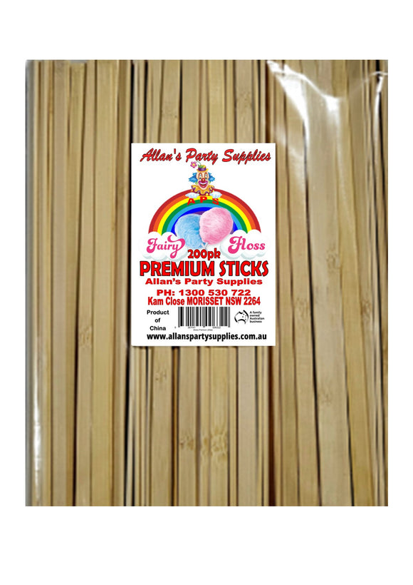 200pk Premium Eco Friendly Bamboo Fairy Floss Sticks, 250mm