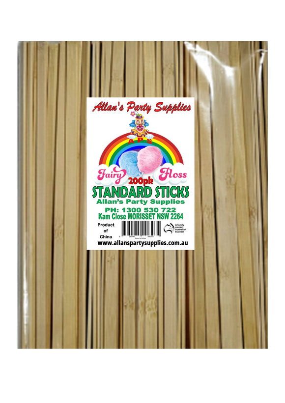 200pk Standard Eco Friendly Bamboo Fairy Floss Sticks, 200mm