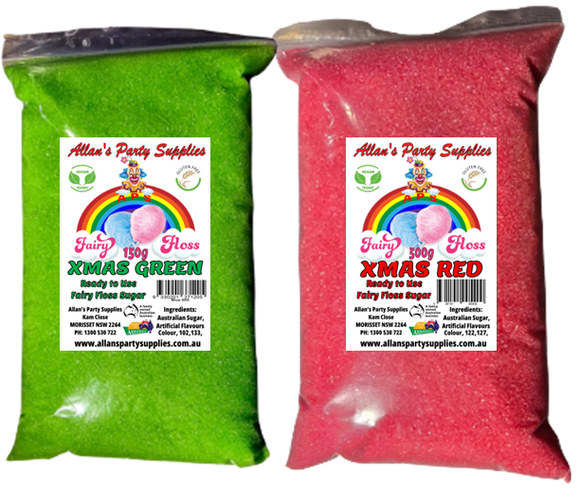 2 x 500g Bags Xmas Green, Xmas Red, Fairy Floss Sugar Ready to Use