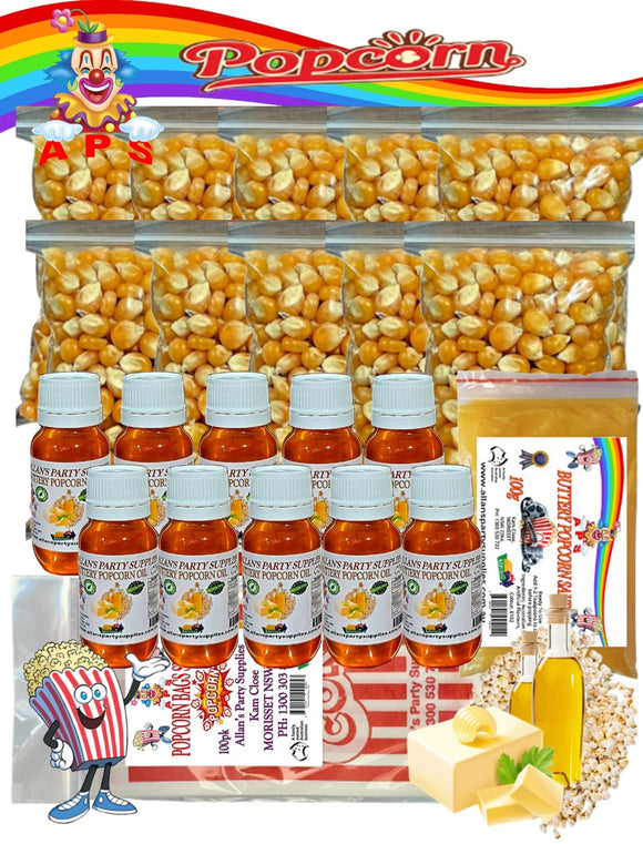 #3 APS. 100 Serves Cinema Quality Popcorn Kit, Suits 8oz Machine, Popcorn, Salt, Oil, bags