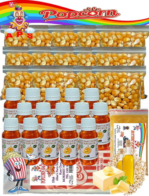 #3 APS, 150 Serves Cinema Quality Popcorn Kit, Suits 8oz Machine, Popcorn, Salt, Oil, bags