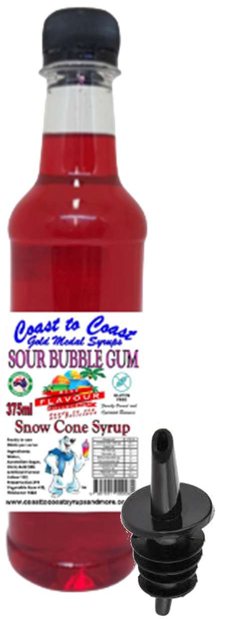 *New Sour Range, Coast to Coast Gold Medal Syrups 375ml Snow Cone Syrups with Bottle Pourer