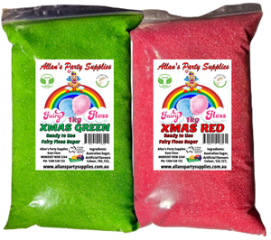 2 x 1kg Bags Xmas Green, Xmas Red, Fairy Floss Sugar Ready to Use